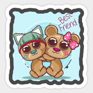 Greeting card with bear boy and girl cartoon Sticker